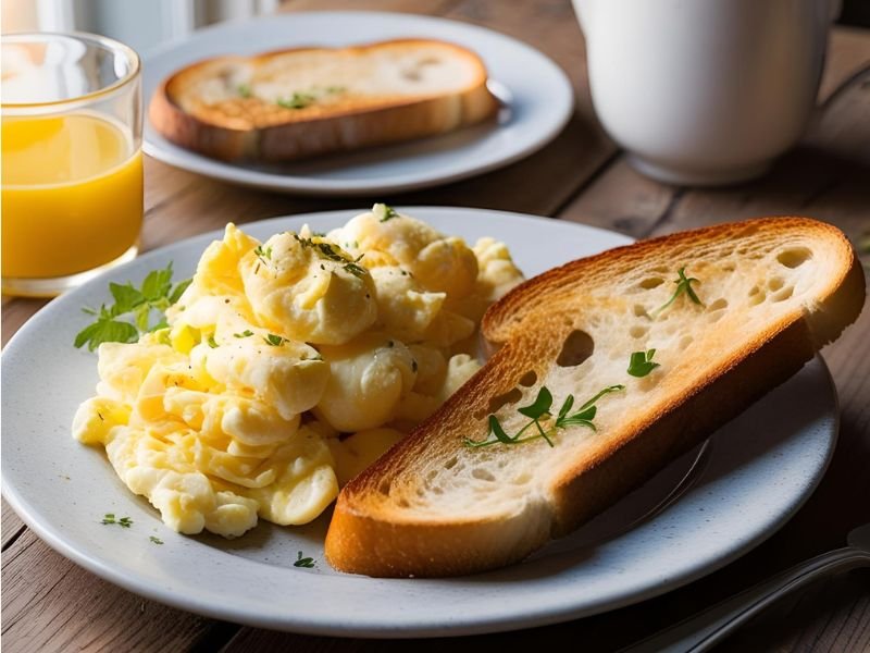 heap breakfast ideas for a budget family of 4, including oatmeal, eggs, pancakes, and toast.