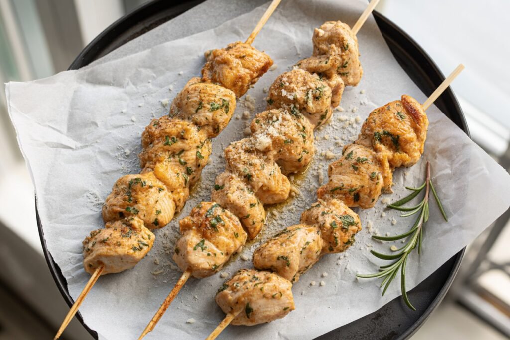 Grilled Ranch Garlic Parmesan Chicken Skewers